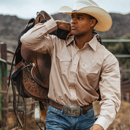 Diamond Print Western Shirt Men