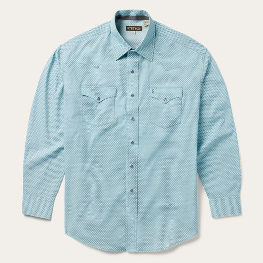 Silver Diamond Neat Print Western Shirt Men