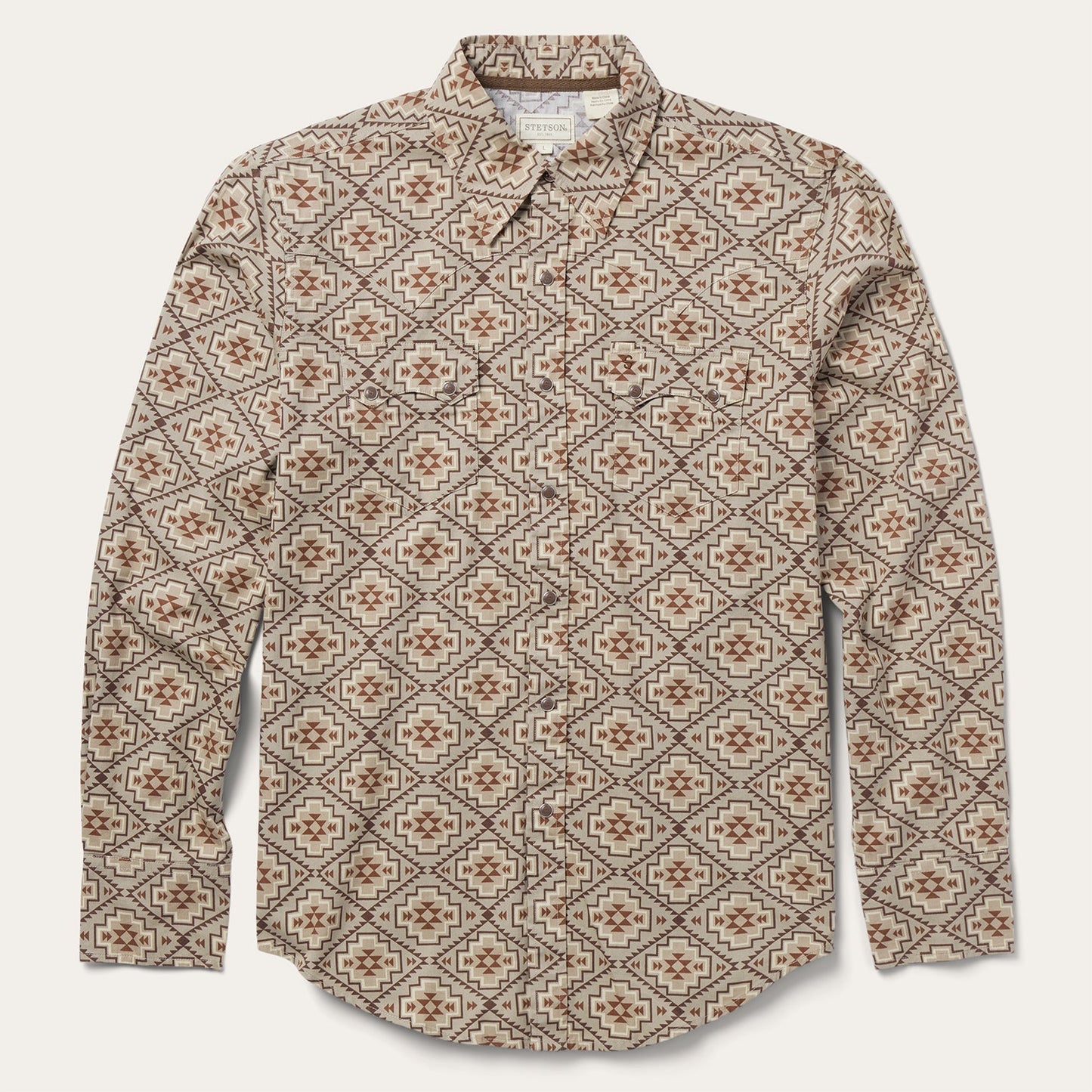 Brown Aztec Poplin Western Shirt Men
