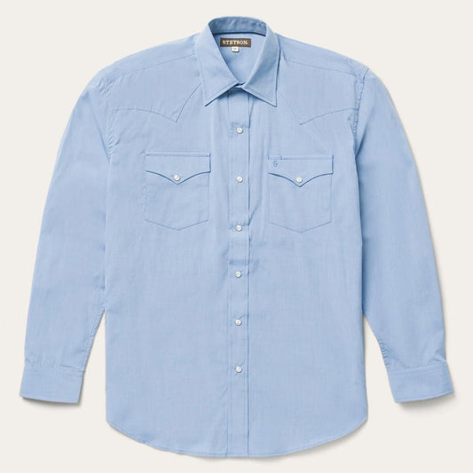 Blue End On End Solid Shirt Men