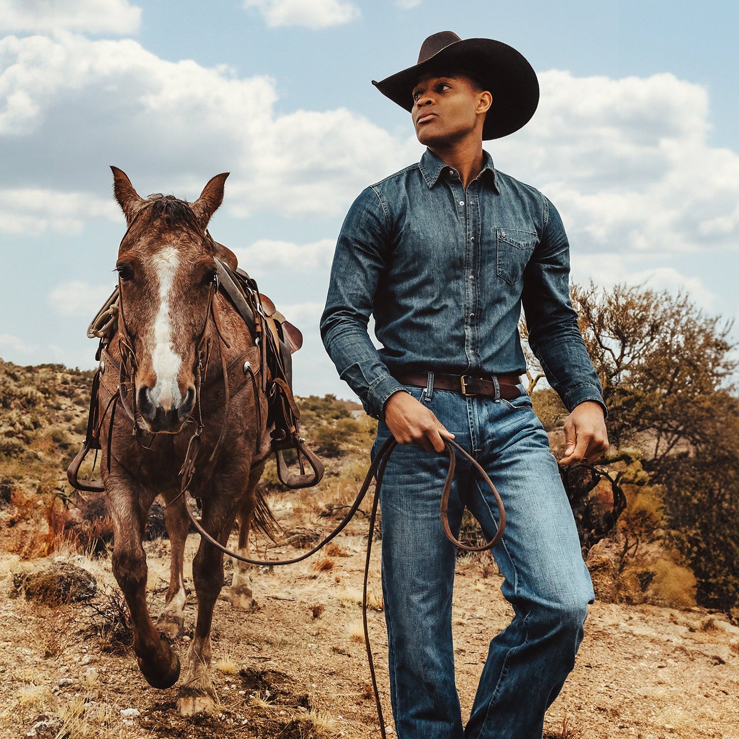 Dark Denim Western Shirt Men