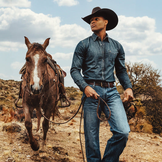 Dark Denim Western Shirt Men