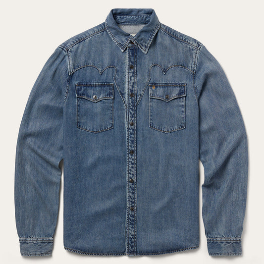 Retro Denim Western Shirt Men