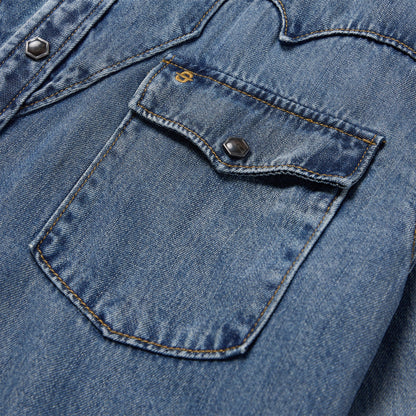 Retro Denim Western Shirt Men