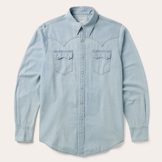 Light Blue Denim Western Shirt Men