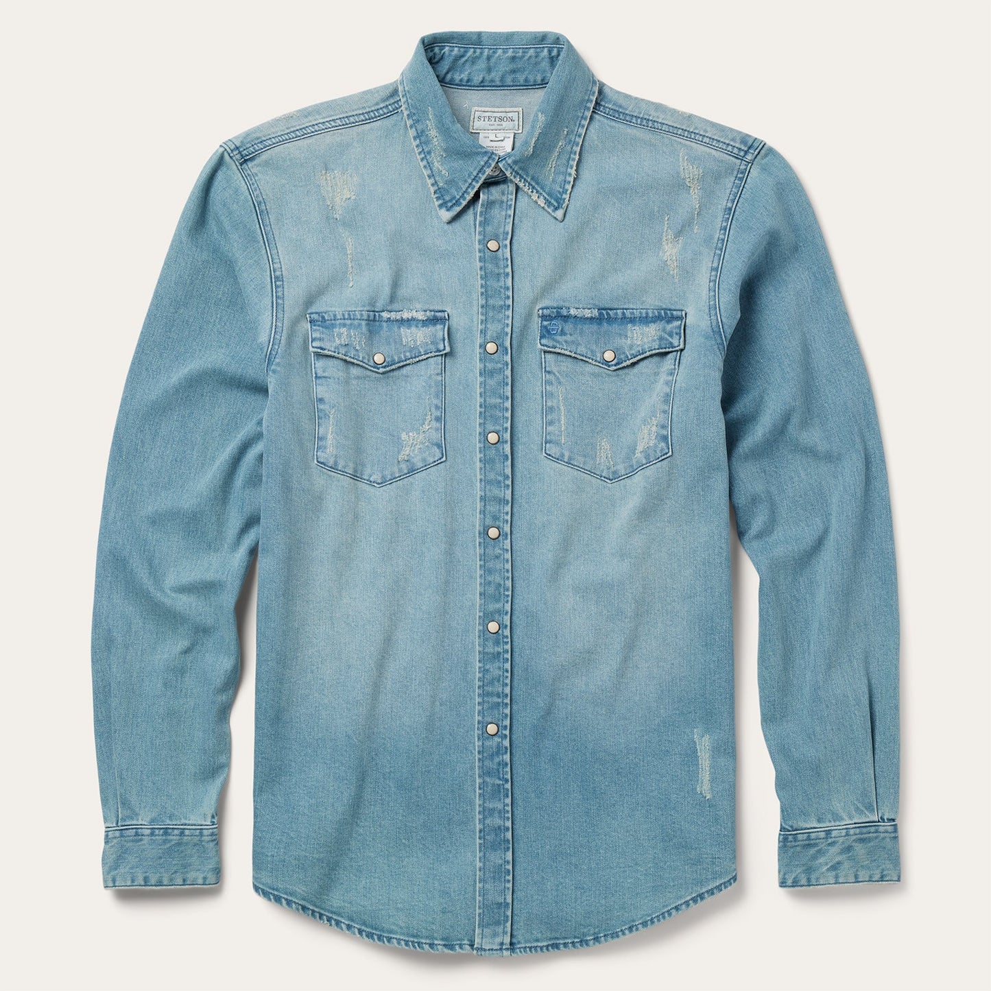 Distressed Denim Western Shirt Men