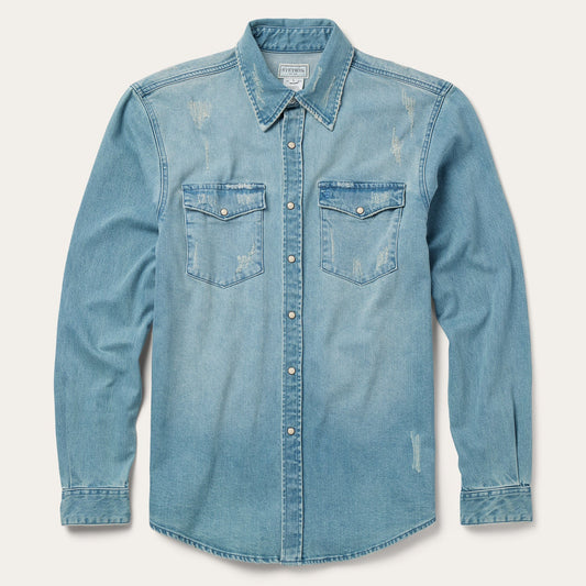 Distressed Denim Western Shirt Men