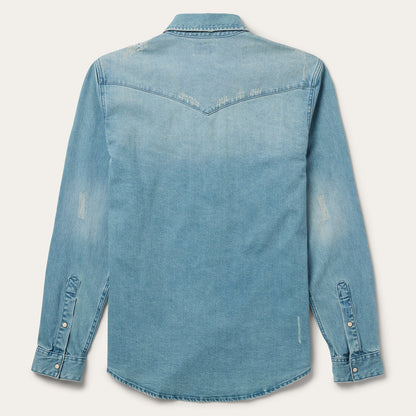 Distressed Denim Western Shirt Men