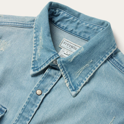 Distressed Denim Western Shirt Men