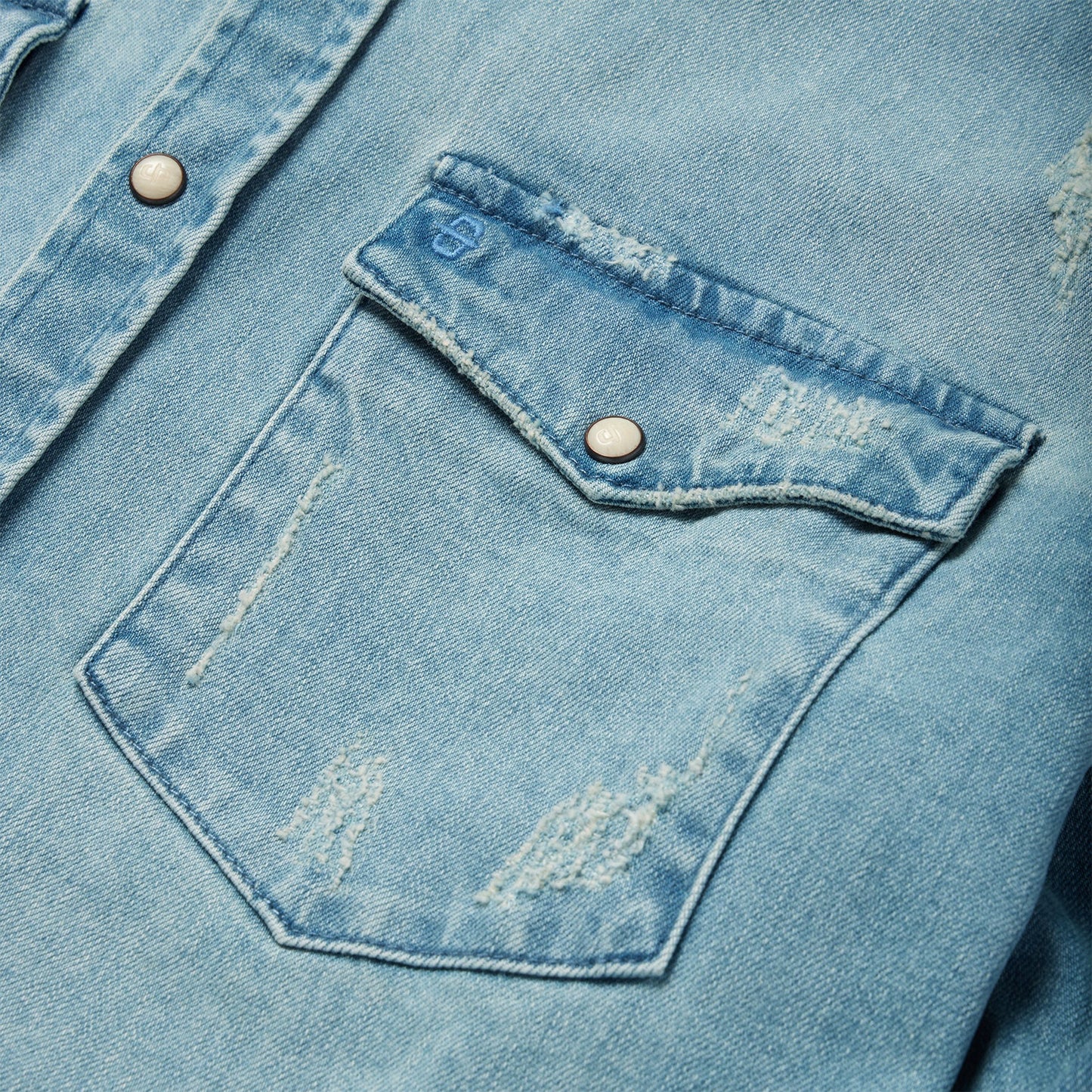 Distressed Denim Western Shirt Men