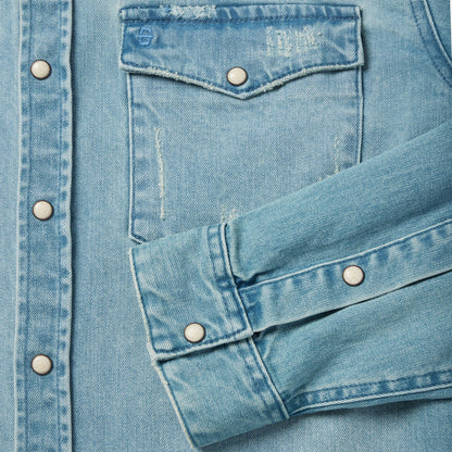 Distressed Denim Western Shirt Men