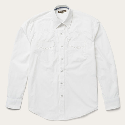 Classic Solid Snap Poplin Shirt In Optic White Men
