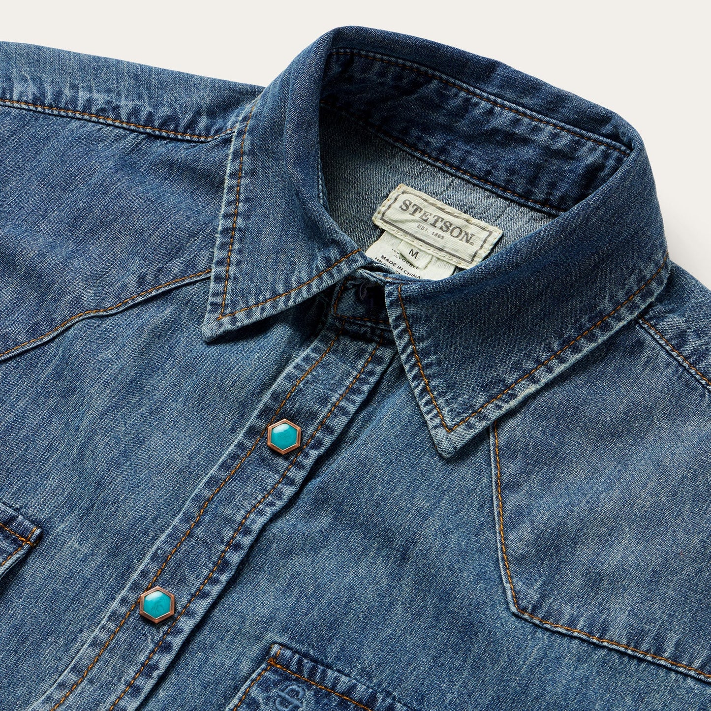 Turquoise Snap Lightweight Denim Shirt Men