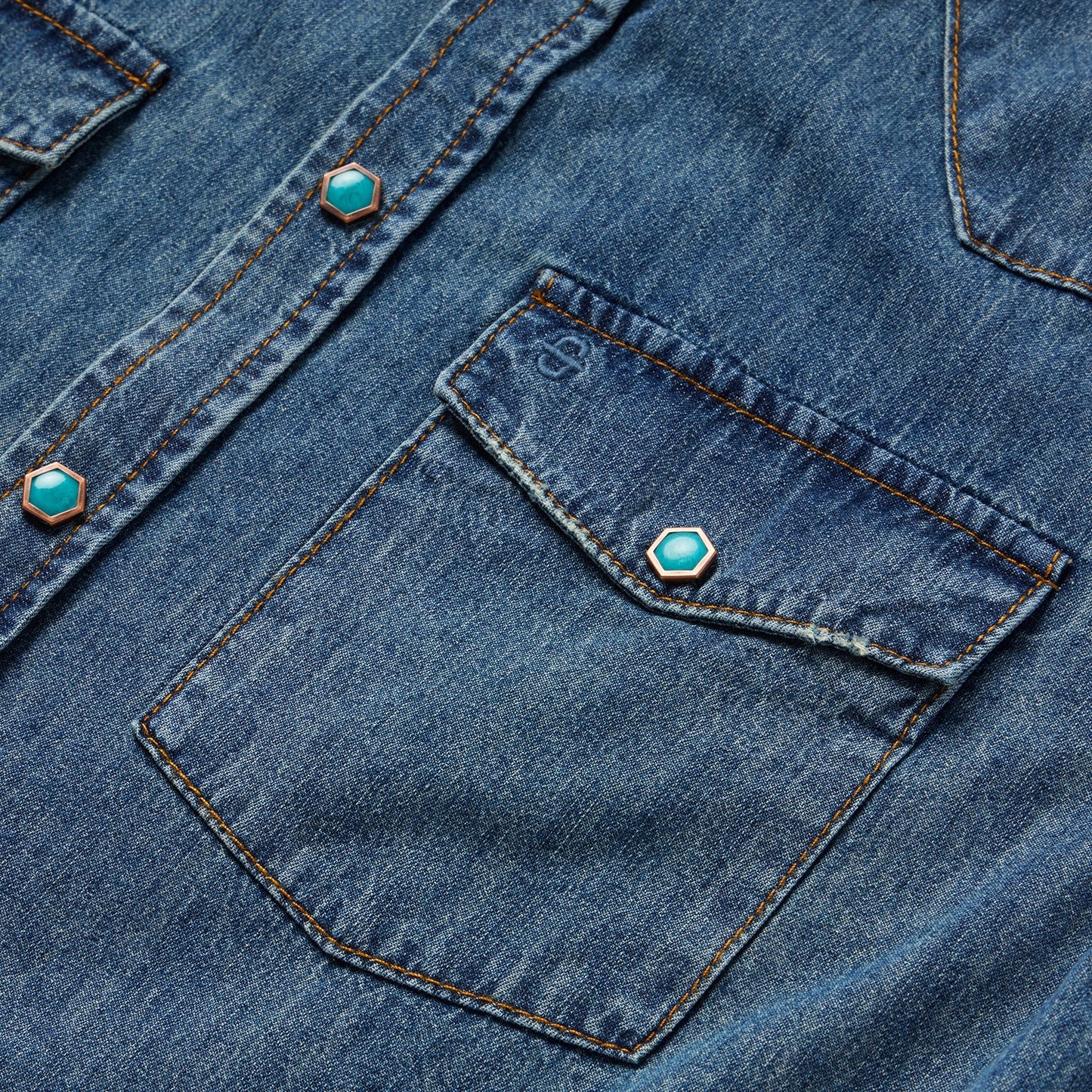Turquoise Snap Lightweight Denim Shirt Men