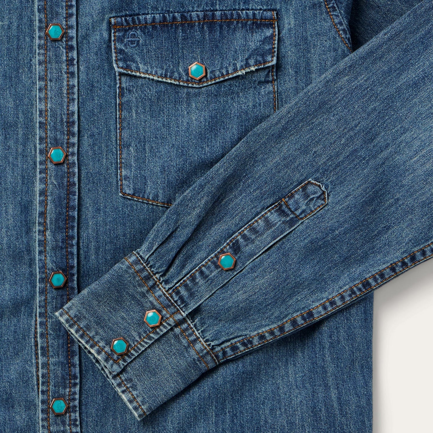 Turquoise Snap Lightweight Denim Shirt Men