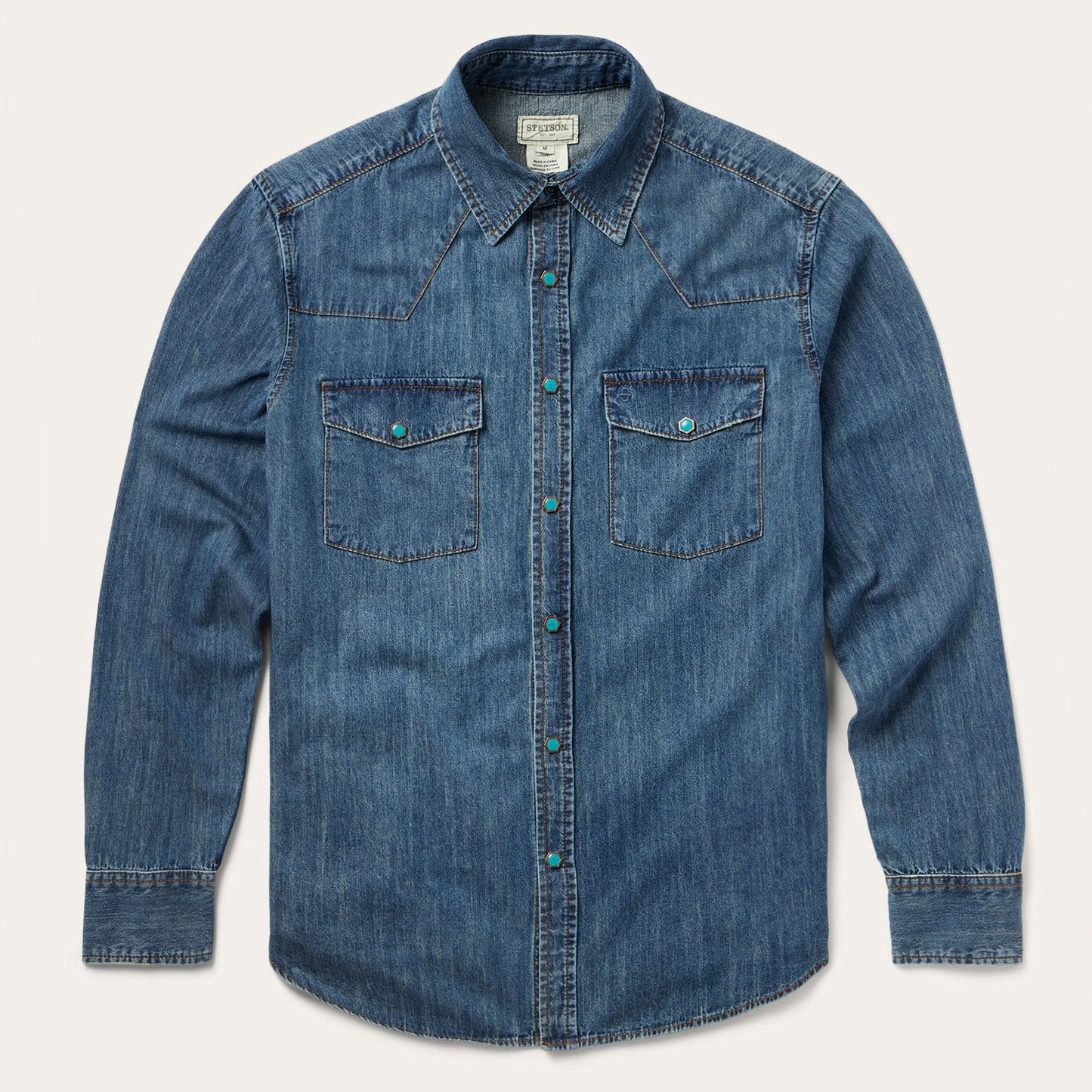 Turquoise Snap Lightweight Denim Shirt Men