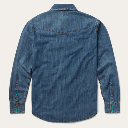 Turquoise Snap Lightweight Denim Shirt Men