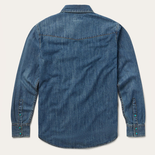 Turquoise Snap Lightweight Denim Shirt Men