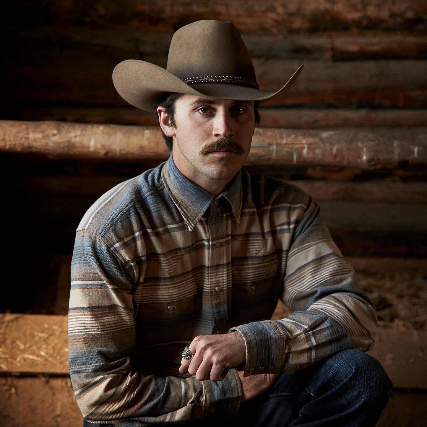 Blue Stripe Flannel Western Shirt Men
