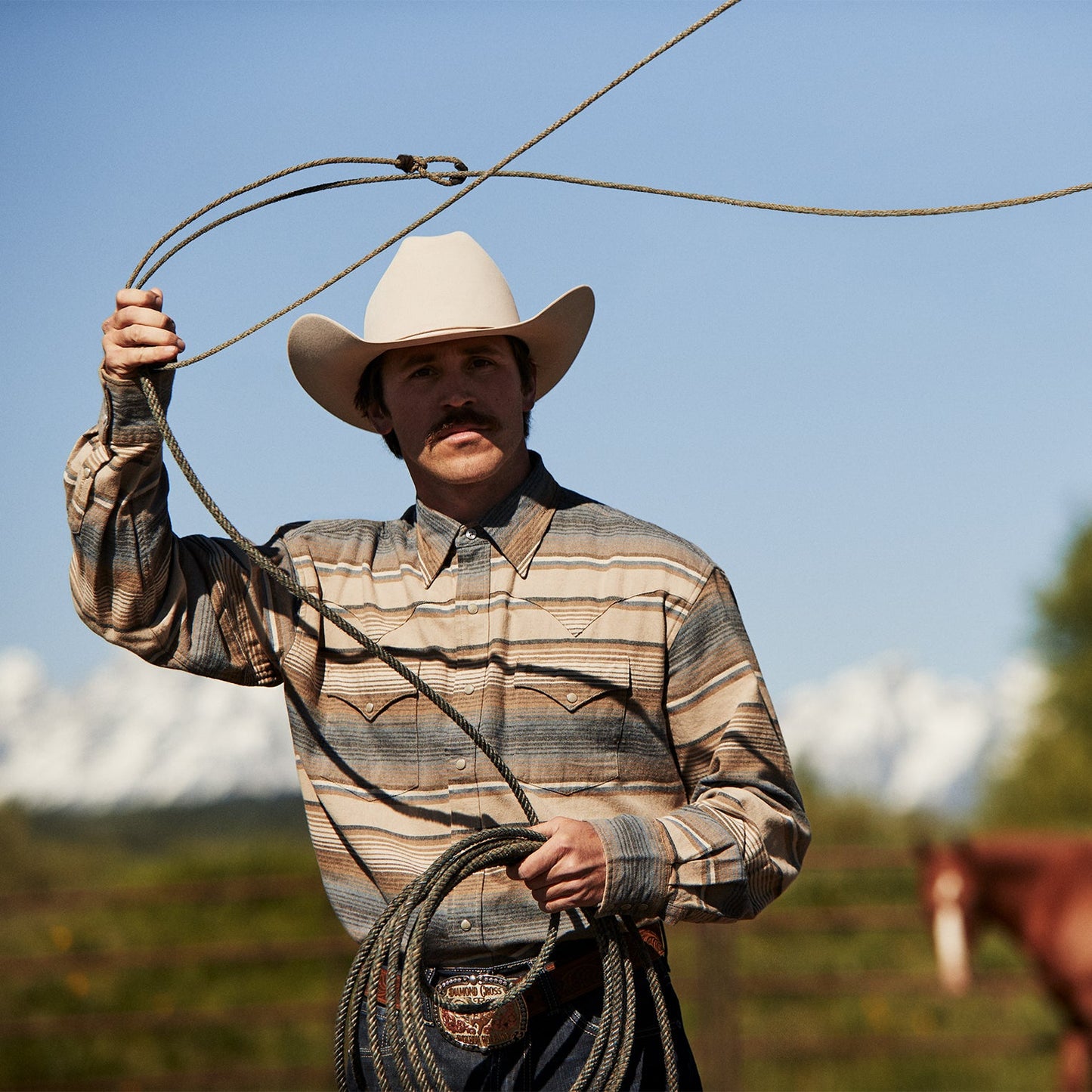 Blue Stripe Flannel Western Shirt Men