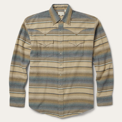 Blue Stripe Flannel Western Shirt Men
