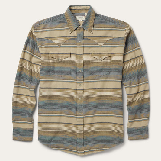 Blue Stripe Flannel Western Shirt Men