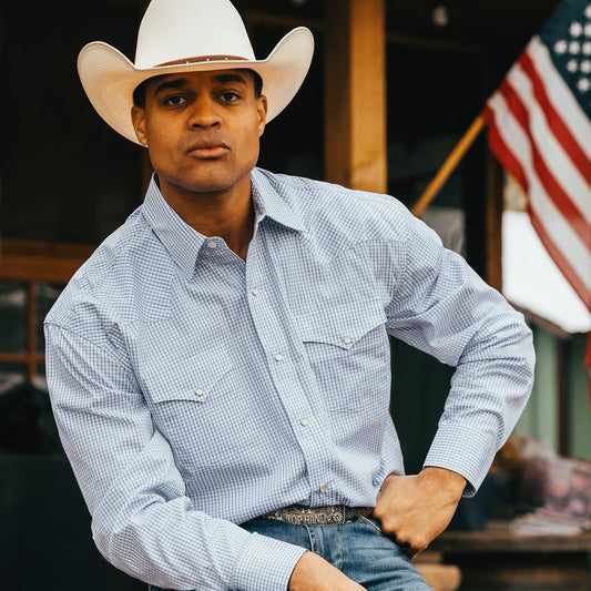 Two Stripe Check Western Shirt Men
