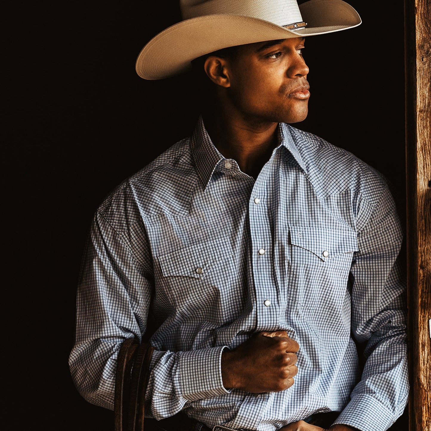 Two Stripe Check Western Shirt Men