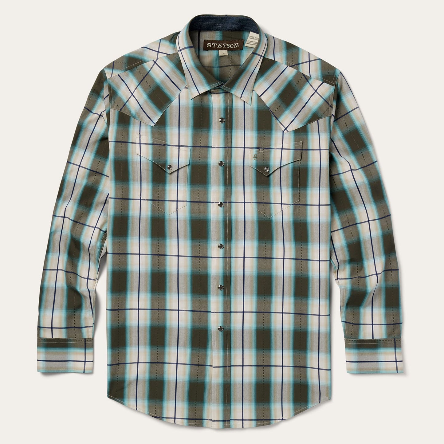 Olive Ombre Plaid Western Shirt Men