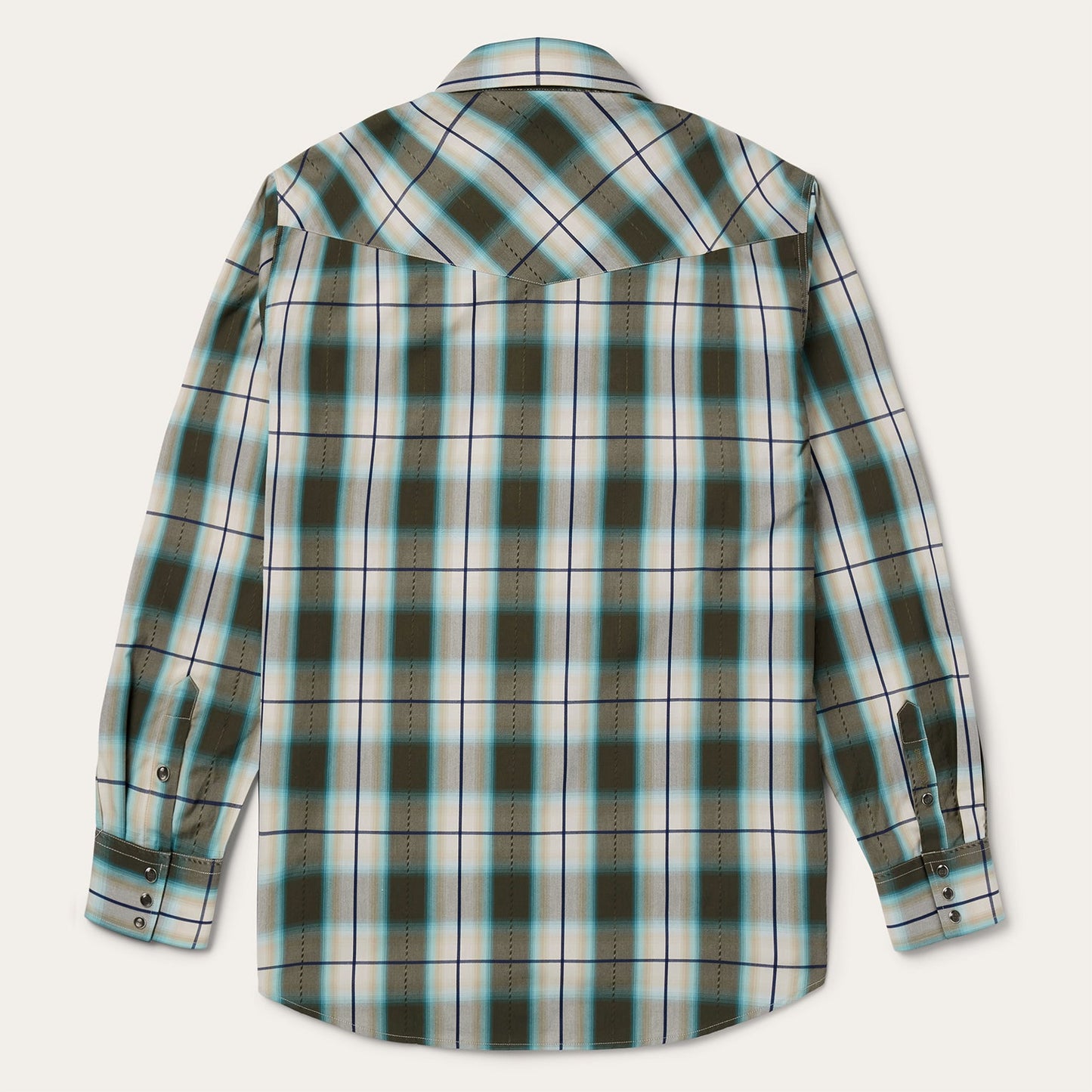 Olive Ombre Plaid Western Shirt Men