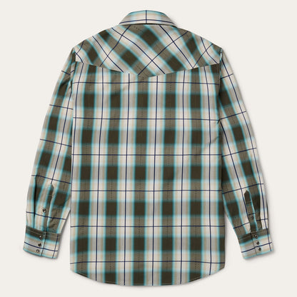 Olive Ombre Plaid Western Shirt Men