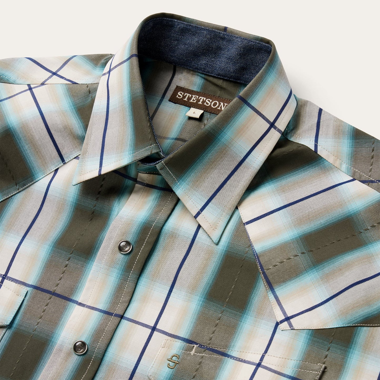 Olive Ombre Plaid Western Shirt Men