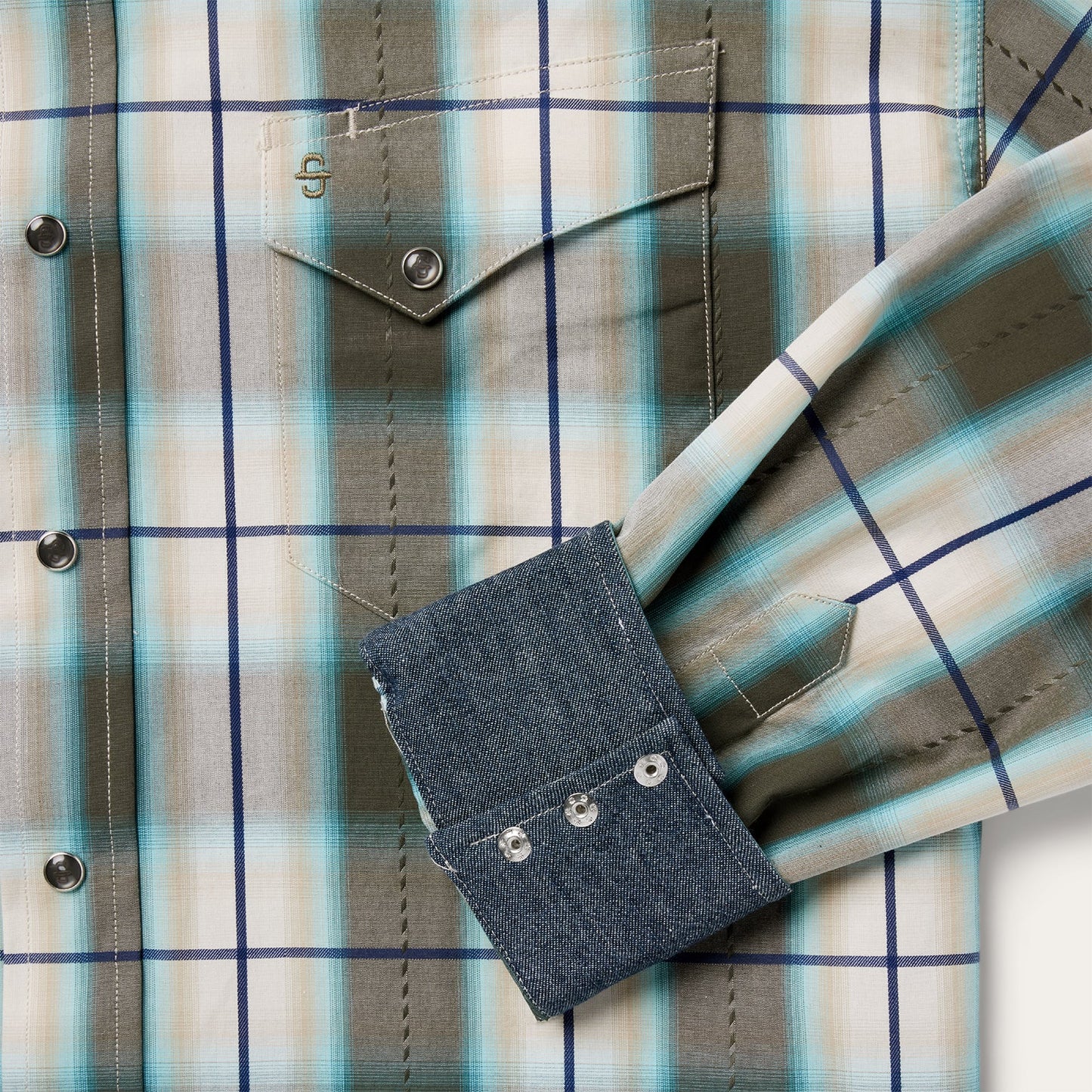 Olive Ombre Plaid Western Shirt Men