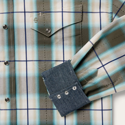Olive Ombre Plaid Western Shirt Men