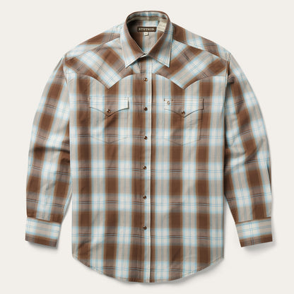 Sand Ombre Plaid Western Shirt Men