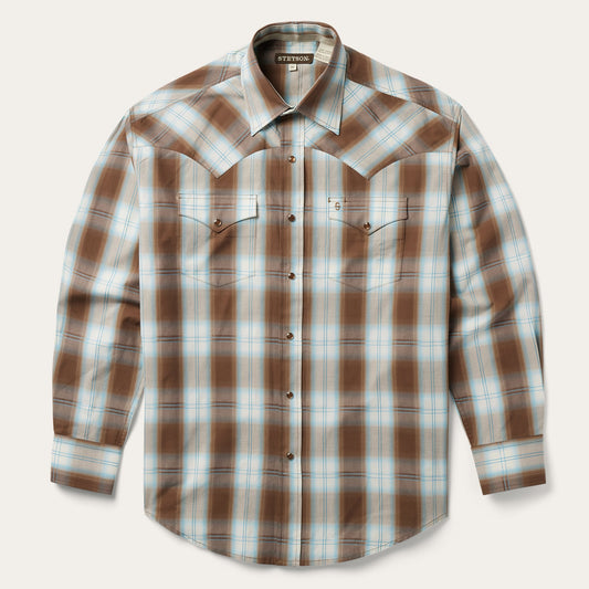 Sand Ombre Plaid Western Shirt Men