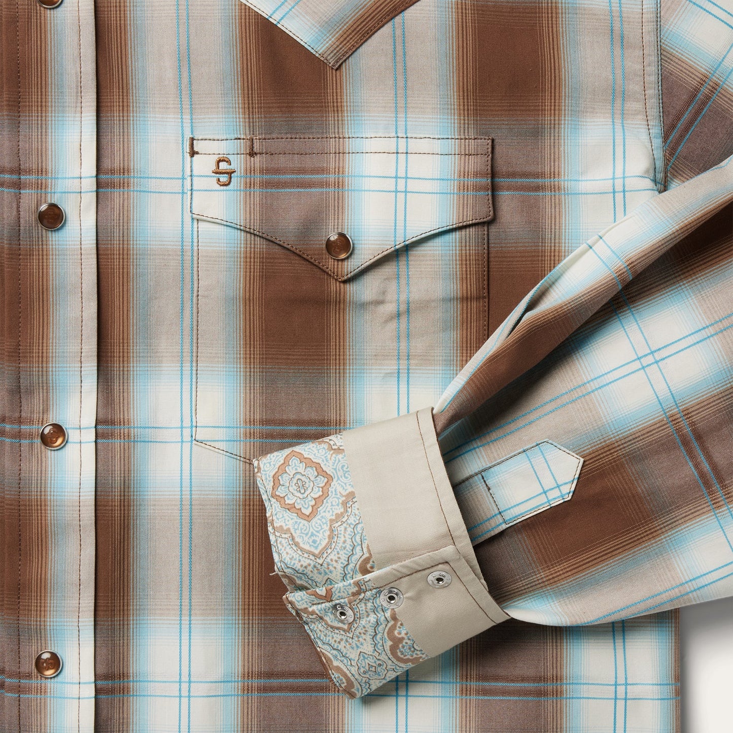 Sand Ombre Plaid Western Shirt Men