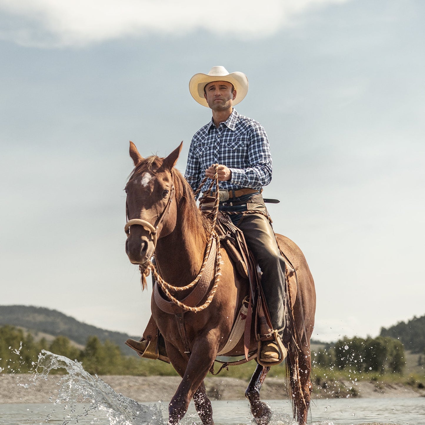 Plaid Twill Dobby Western Shirt Men