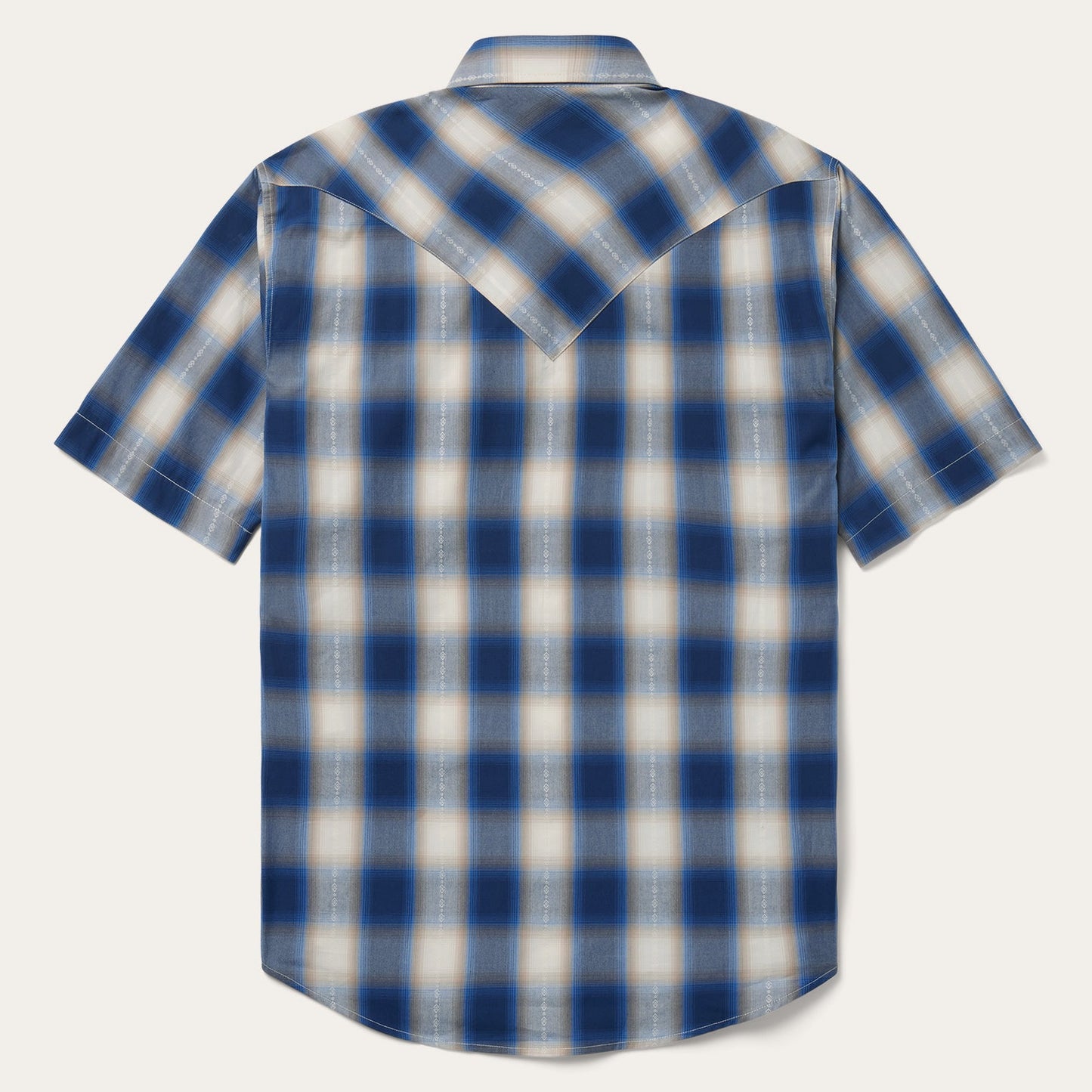 Blue Ombre Plaid Short Sleeve Western Shirt Men