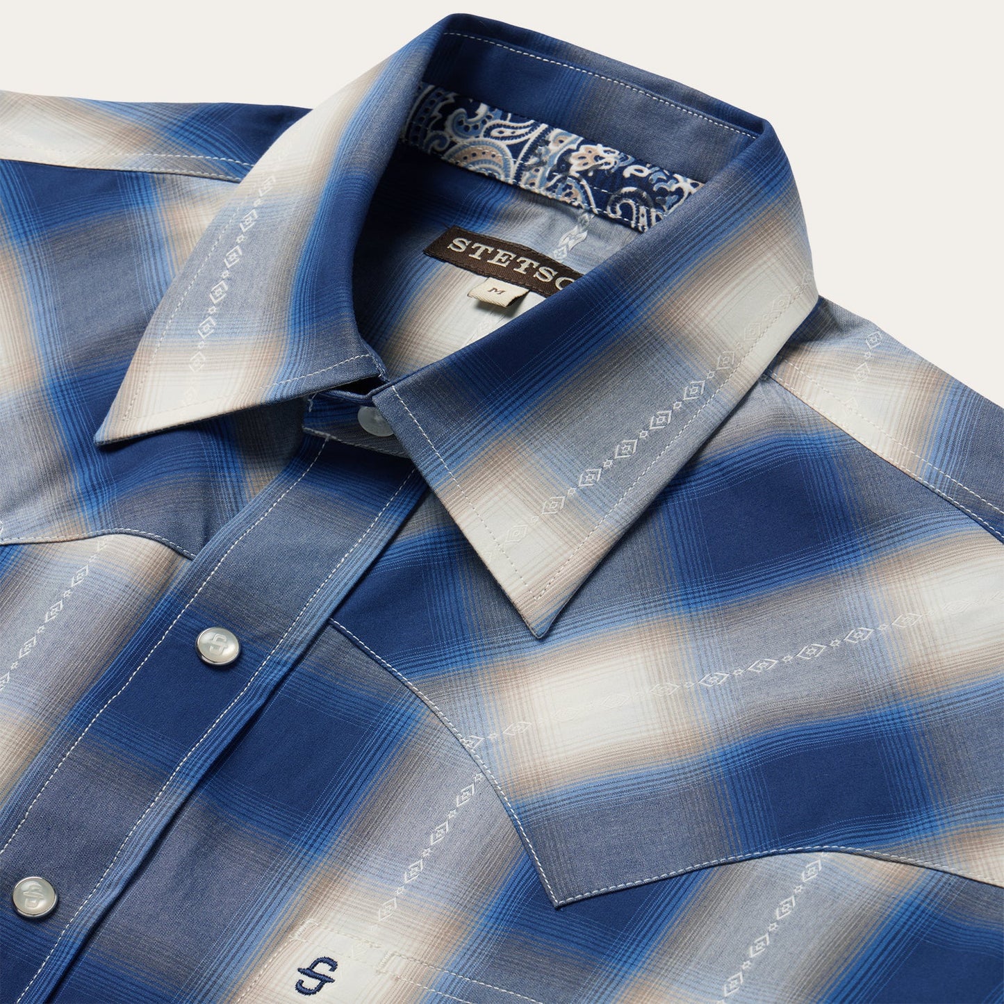 Blue Ombre Plaid Short Sleeve Western Shirt Men