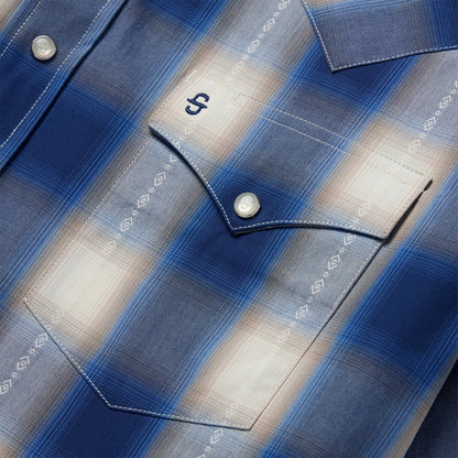 Blue Ombre Plaid Short Sleeve Western Shirt Men