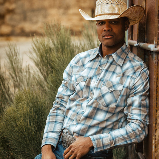 Sand Plaid Dobby Western Shirt Men