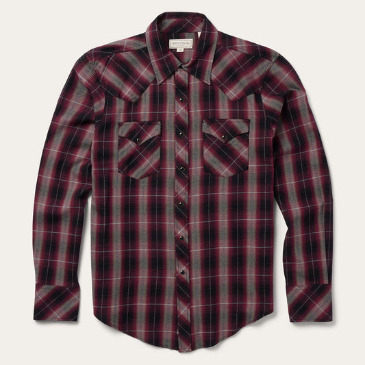 Red Marl Plaid Western Shirt Men