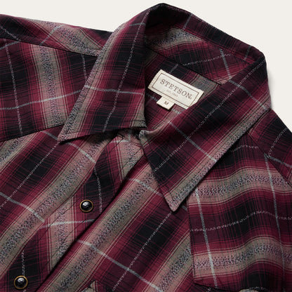 Red Marl Plaid Western Shirt Men