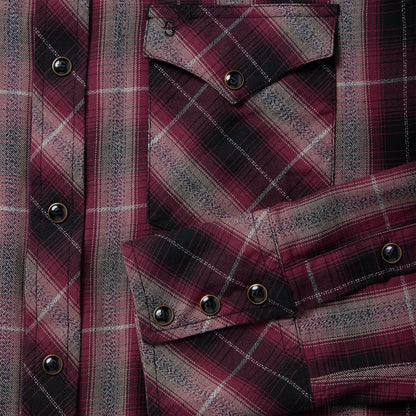 Red Marl Plaid Western Shirt Men