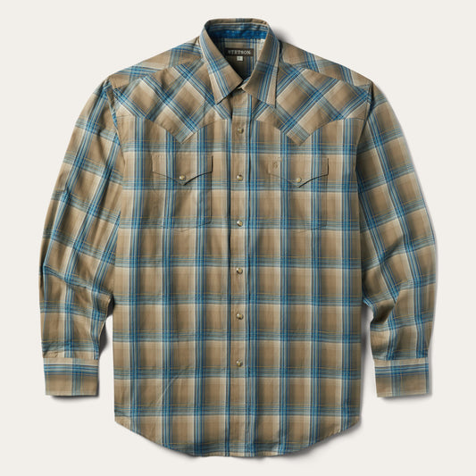 Khaki Ombre Plaid Shirt Men