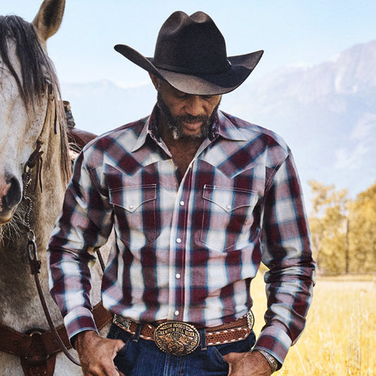Wine Plaid Shirt Men