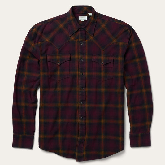 Black Wine Plaid Flannel Western Shirt Men