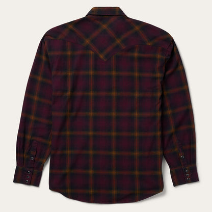 Black Wine Plaid Flannel Western Shirt Men