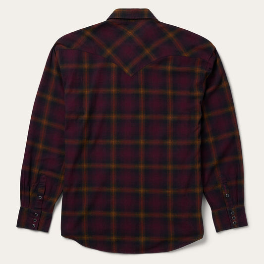 Black Wine Plaid Flannel Western Shirt Men